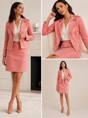 WHBM 2 pieces Faux Suede Jacket & Skirt Set